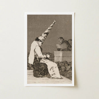 Those Specks of Dust - Francisco De Goya Art Print / Canvas Framed Black-and-white Figure Ornate Tall Pointed Hat Seated Dissects, Decayed