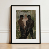 Three d - Gay Interracial Threesome Art Print / Canvas, 12x16’’ / 31x41cm / Black Frame / Matboard, Posters Prints & Visual Artwork, Toby