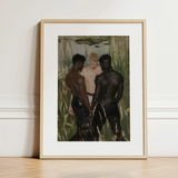 Three d - Gay Interracial Threesome Art Print / Canvas, 12x16’’ / 31x41cm / Natural Frame / Matboard, Posters Prints & Visual Artwork, Toby