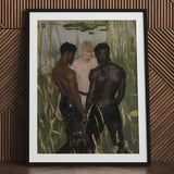 Three d - Gay Interracial Threesome Art Print / Canvas Black-framed White Mat Oil Painting, Prints