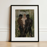 Three d - Gay Interracial Threesome Art Print / Canvas Black-framed White Mat Oil Painting, Prints