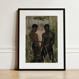 Three d - Gay Interracial Threesome Art Print / Canvas Black-framed White Mat Oil Painting, Prints