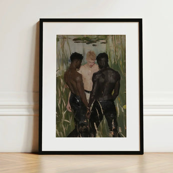 Three d - Gay Interracial Threesome Art Print / Canvas Black-framed White Mat Oil Painting, Prints
