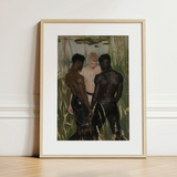 Three d - Gay Interracial Threesome Art Print / Canvas Framed Painting Light Wood Frame White Men, Prints