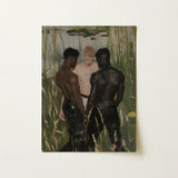 Three d - Gay Interracial Threesome Art Print / Canvas Rectangular Painting Shirtless Men Tall Green, Prints