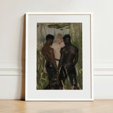 Three d - Gay Interracial Threesome Art Print / Canvas White-framed Painted Scene Men Aquatic, Prints