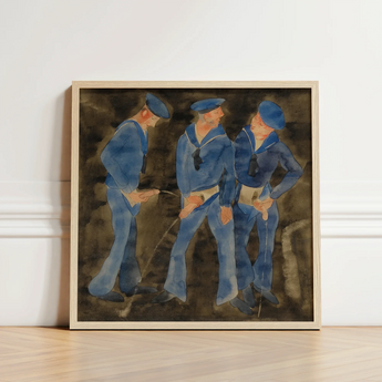 Framed Watercolor Painting Three Sailors Blue Uniforms Caps Charles Demuth, Crowds, Uniformed Bodies, Pissing, Gleefully, Art, Print