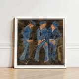 Framed Watercolor Painting Three Sailors Blue Uniforms Caps Charles Demuth, Crowds, Uniformed Bodies, Pissing, Gleefully, Art, Print
