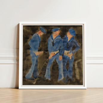 Framed Watercolor Painting Three Sailors Blue Uniforms Caps Charles Demuth, Crowds, Uniformed Bodies, Pissing, Gleefully, Art, Print