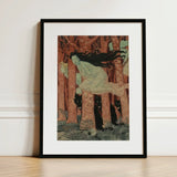 Three Women and Wolves - Eugene Grasset Art Print / Canvas Black-framed Woman Long Dark Hair Motion Spectral Slip, Gauze Limbs Blurring,
