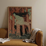 Three Women and Wolves - Eugene Grasset Art Print / Canvas Framed Art Print Woman Long Black Hair Motion Spectral Women Slip, Gauze Limbs