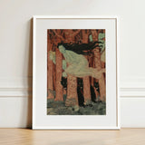 Three Women and Wolves - Eugene Grasset Art Print / Canvas Framed Woman Long Black Hair Motion Spectral Slip, Gauze Limbs Blurring, Prints