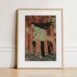 Three Women and Wolves - Eugene Grasset Art Print / Canvas Framed Woman Long Black Hair Motion Spectral Slip, Gauze Limbs Blurring, Prints