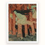 Three Women and Wolves - Eugene Grasset Art Print, Print Woman Long Dark Hair Forest Flanked Black
