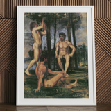 Drei Jünglinge unter Orangenbäumen - Hans Von Marées Fine Art Print / Leinwand, 24x32’’ / 61x81cm / Weißer Rahmen / Passepartout, Poster, Drucke &