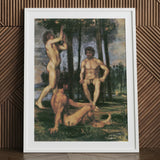 Three Youths Under Orange Trees - Hans Von Marées Fine Art Print / Canvas White Framed Artwork Nude Figures Forest Scene, Prints
