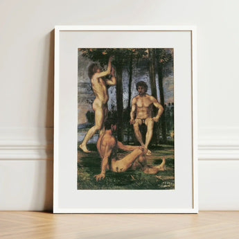 Three Youths Under Orange Trees - Hans Von Marées Fine Art Print / Canvas White-framed Classical Painting Nude Figures, Prints