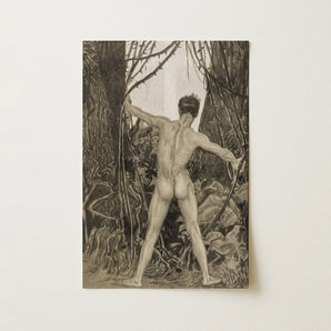 Through Wild Kurdistan - Sascha Schneider Art Print / Canvas Monochromatic Charcoal Sketch Nude Male Figure Arms