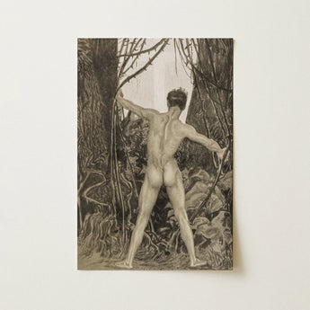 Through Wild Kurdistan - Sascha Schneider Art Print / Canvas Monochromatic Charcoal Sketch Nude Male Figure Arms