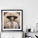 Thuanthong - Dandy Thai Transman Cowboy Art Print / Canvas Framed Portrait Artwork Figure Wide-brimmed Hat Light-colored Formal