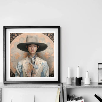 Thuanthong - Dandy Thai Transman Cowboy Art Print / Canvas Framed Portrait Artwork Figure Wide-brimmed Hat Light-colored Formal