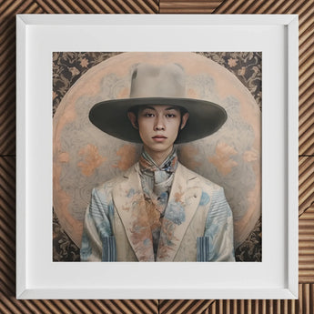 Thuanthong - Dandy Thai Transman Cowboy Art Print / Canvas Framed Portrait Man Elegant Wide-brimmed Hat Patterned Suit Transgender,