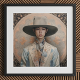 Thuanthong - Dandy Thai Transman Cowboy Art Print / Canvas Framed Portrait Man Ornate Wide-brimmed Hat Patterned Suit Transgender Cowboy,