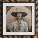 Thuanthong - Dandy Thai Transman Cowboy Art Print / Canvas Framed Portrait Man Ornate Wide-brimmed Hat Patterned Suit Transgender, Elegant