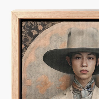 Framed Portrait Person Wide-brimmed Hat Patterned Scarf Encased Transgender Cowboy, Thai, Elegant Outlaw’s