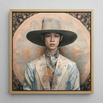 Thuanthong - Dandy Thai Transman Cowboy Art Print / Canvas Framed Portrait Young Man Ornate Wide-brimmed Hat Floral-patterned Transgender,