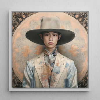 Thuanthong - Dandy Thai Transman Cowboy Art Print / Canvas Framed Portrait Young Man Ornate Wide-brimmed Hat Floral-patterned Transgender,