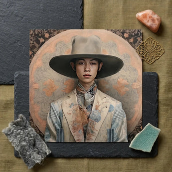 Thuanthong - Dandy Thai Transman Cowboy Art Print / Canvas Rectangular Painting Portrait Person Ornate Wide-brimmed Hat Transgender,