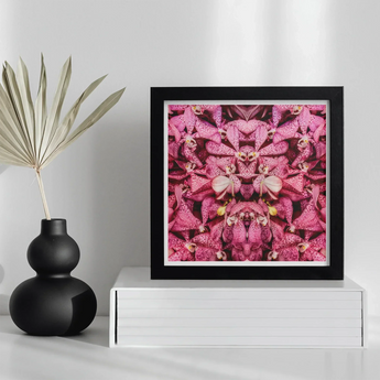 Tickled Pink - Fuschia Orchid Op Art Print / Canvas Framed Abstract Artwork Symmetrical Pink Floral Pattern Orchid Op Art, Sensory