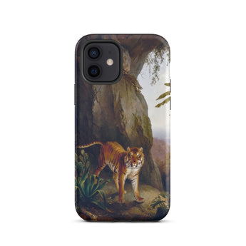 Tiger in a Cave - Jacques-laurent Agasse Phone Case Iphone 12 / Matte Sleek Black Phone Case Detailed Classic Painting Orange Agasse Iphone