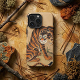 Tiger Cleaning its Paw - Matsui Keichu Phone Case Beige Phone Case Detailed Illustration Orange Tiger Black Matsui Keichu Iphone Case, Paw