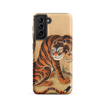 Tiger Cleaning its Paw - Matsui Keichu Phone Case Samsung Galaxy S21 / Matte Vibrant Orange Tiger Bold Black Stripes Yellow Eyes Matsui