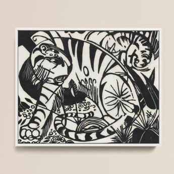 Black White Abstract Artwork Stylized Tigers Dynamic Expressive Franz Marc’s Expressionist Vision, Electrifying Tiger Art, Untamed Realm