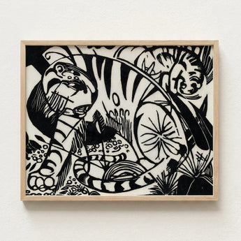 Black White Linocut Artwork Tiger Motion Framed Light Franz Marc’s Expressionist Vision, Electrifying Art, Untamed Realm