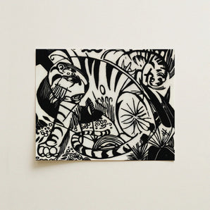 Tiger - Franz Marc Black and White Expressionism Art Print / Canvas Linocut Artwork Stylized Animals Panda Marc’s Expressionist Vision,