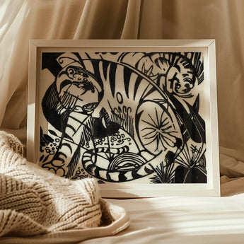 Tiger - Franz Marc Black and White Expressionism Art Print / Canvas Black White Paper Cut Artwork Tiger Among Foliage Franz Marc’s