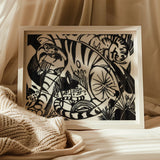 Tiger - Franz Marc Black and White Expressionism Art Print / Canvas Paper Cut Artwork Among Foliage Marc’s Expressionist Vision,