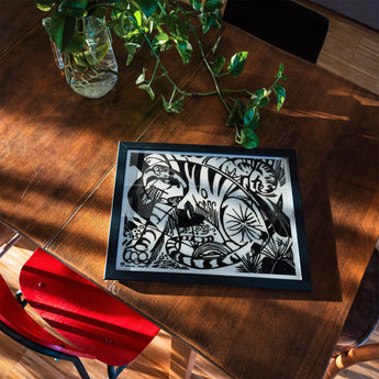 Tiger - Franz Marc Black and White Expressionism Art Print / Canvas Woodcut-style Artwork Dark Frame Figures Geometric Marc’s Expressionist