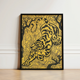 Tiger in the Jungle - Paul Ranson Art Print / Canvas Framed Artwork Stylized Black Intricate Patterns Vibrant Ranson’s, Leaps,