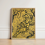 Tiger in the Jungle - Paul Ranson Art Print / Canvas Framed Artwork Stylized Black Intricate Patterns Vibrant Ranson’s, Leaps,
