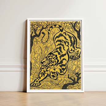 Tiger in the Jungle - Paul Ranson Art Print / Canvas Framed Artwork Stylized Black Bold Stripes Vibrant Ranson’s, Leaps, Impressionist
