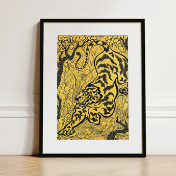 Tiger in the Jungle - Paul Ranson Art Print / Canvas Framed Artwork Stylized Black Bold Stripes Vibrant Ranson’s, Leaps, Impressionist