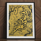 Tiger in the Jungle - Paul Ranson Art Print / Canvas Framed Artwork Stylized Black Bold Stripes Vibrant Ranson’s, Leaps, Impressionist