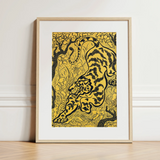 Tiger in the Jungle - Paul Ranson Art Print / Canvas Framed Artwork Stylized Black Tiger Bold Stripes Vibrant Paul Ranson’s Tiger, Leaps,