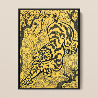 Tiger in the Jungle - Paul Ranson Art Print / Canvas Framed Artwork Stylized Black Bold Stripes Vibrant Ranson’s, Leaps, Impressionist