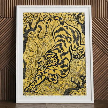 Tiger in the Jungle - Paul Ranson Art Print / Canvas Framed Artwork Stylized Bold Black Lines Vibrant Ranson’s, Leaps, Impressionist Prints
